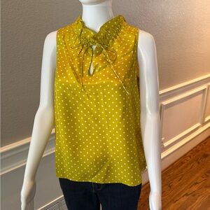 J. Crew Yellow Polka Dot Tie-Neck Sleeveless Top
